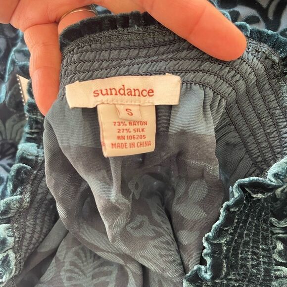 Sundance Green floral burnout off the shoulder sheer blouse top Small - Picture 7 of 7